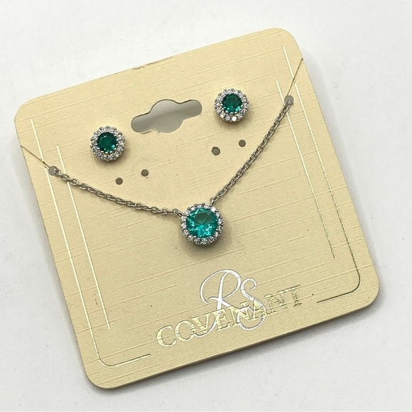 RS Covenant Cubic Zirconia Necklace & Earrings Set on Card - Picture 6 of 7